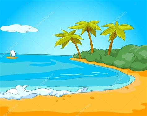 Fondo De Dibujos Animados De La Playa Tropical Y El Mar Ilustración