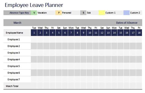 Free Staff Leave Planner Template