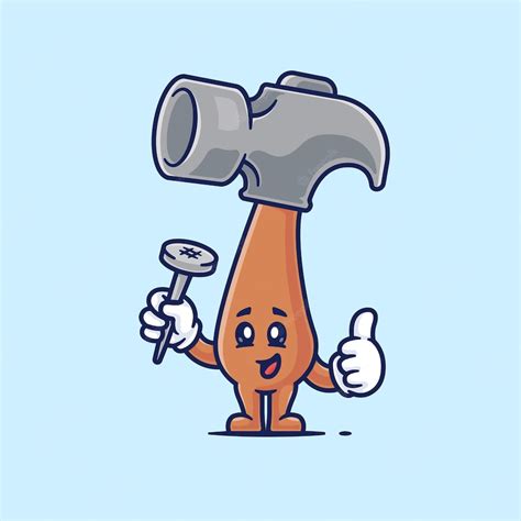 Free Vector Cute Hammer Holding Nail Cartoon Vector Icon Illustration
