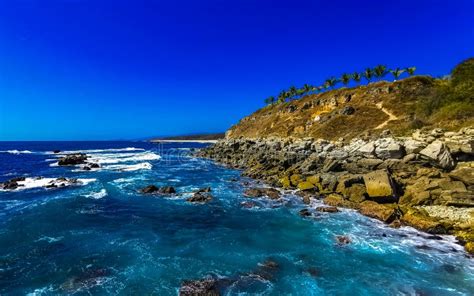 beautiful rocks cliffs view waves at beach puerto escondido mexico stock image image of mexico