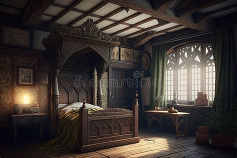 Interior Of A Medieval Bedroom Stock Illustration Illustration Of