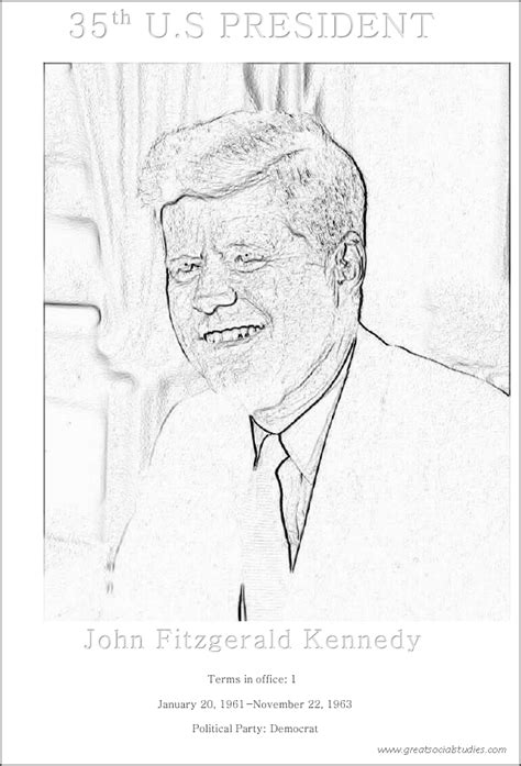 35th US President, John Fitzgerald Kennedy,coloring printable | GREAT