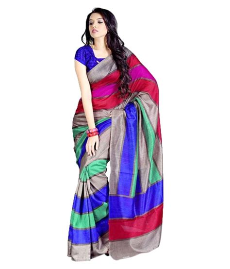 Binny Creation Multi Color Bhagalpuri Silk Saree Buy Binny Creation