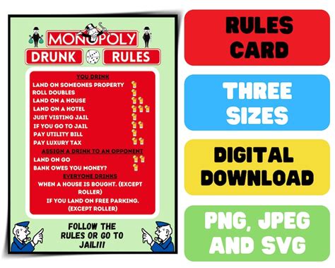 drunk monopoly rules printable monopoly rules monopoly etsy