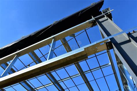 Low Angle View Of Steel Beams And Rafters Stock Image Image Of
