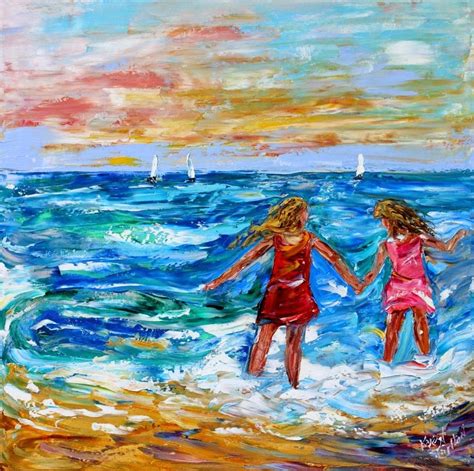 Karen Tarlton Original Oil Painting Beach Girls Summer By Karen Tarlton