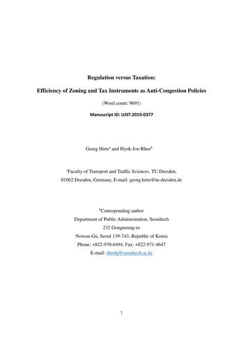 Pdf Regulation Versus Taxation Efficiency Of Zoning And Tax