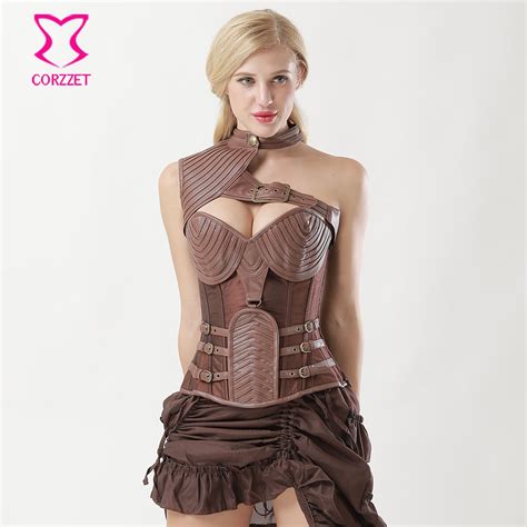 6xl Brown Leather Armor Steampunk Corset Steel Bone Plus Size Corsets And Bustiers Vintage