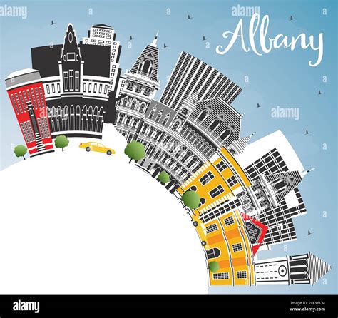 Albany New York City Skyline With Color Buildings Blue Sky And Copy