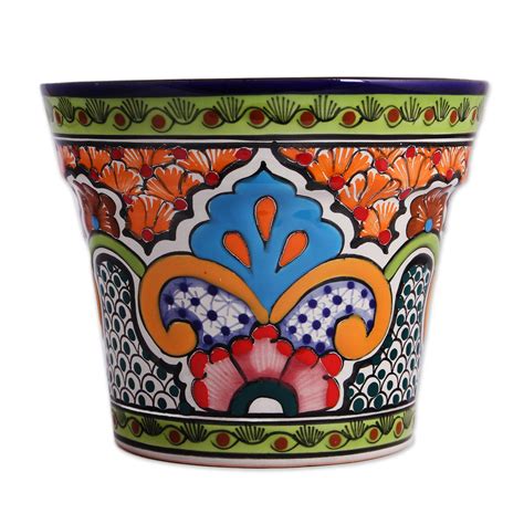 Unicef Market Hand Painted Ceramic Flower Pot From Mexico Bright