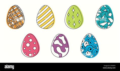 Vector Bright Set Of Colored Easter Eggs Line Art Isolated