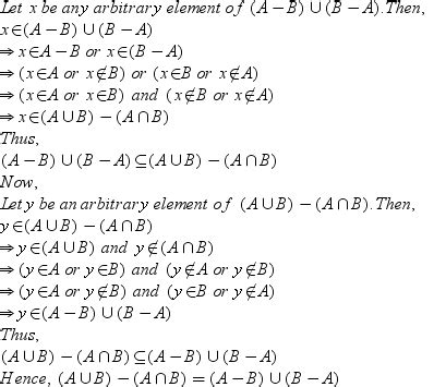 prove that (A-B) U (B-A) =(A U B) - (A intersection B) Math Sets - 5464614 | Meritnation.com