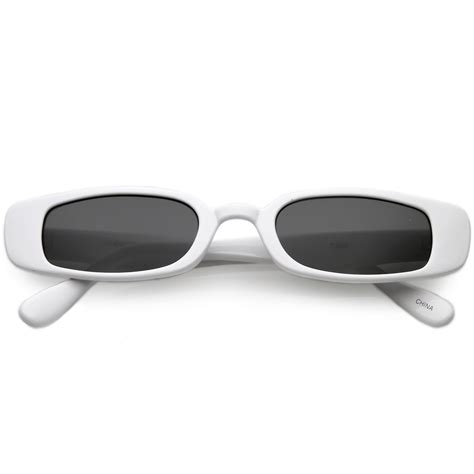 extreme thin small rectangle sunglasses neutral colored lens 49mm white smoke