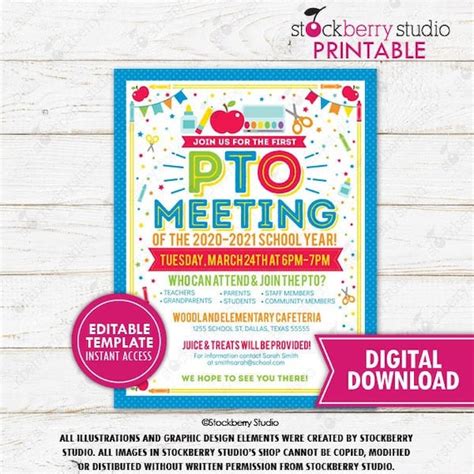 Pto Pta Meeting Informational Flyer School Fundraiser Event Volunteer