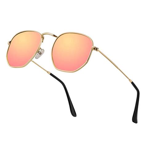 Modern Geometric Polarized Metal Slim Arms Neutral Colored Lens Hexagonal Sunglasses