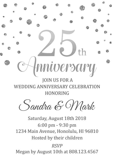 25th Wedding Anniversary Invitation Silver Anniversary Etsy