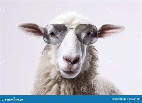 Closeup Portrait Of Funny Sheep Wearing Sunglasses On Transparent