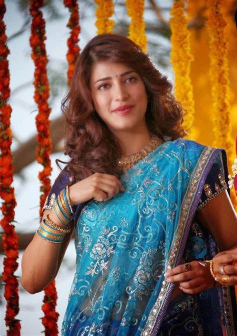shruti hassan spicy hip navel photos in blue saree saree blue saree shruti hassan