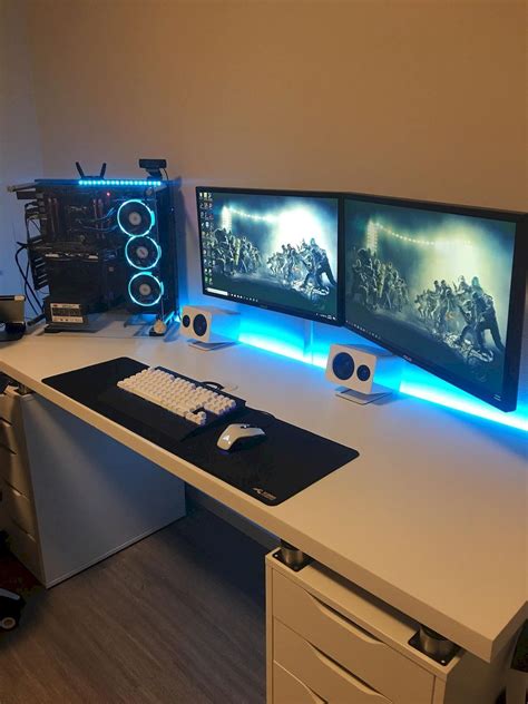 Multiple setups provides additional space for gamers. Computer Desk DIY Space Saving | Video game rooms, Video ...