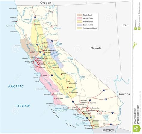 Mappa Vinicola Delle Regioni Di California Illustrazione Di Stock