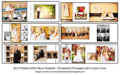 Modern White 8x12 Digital Wedding Album Template 20 Spread