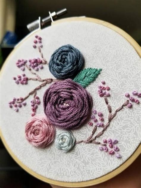 Floral Roses Hand Embroidery Art Flowers Woven Wheel Roses