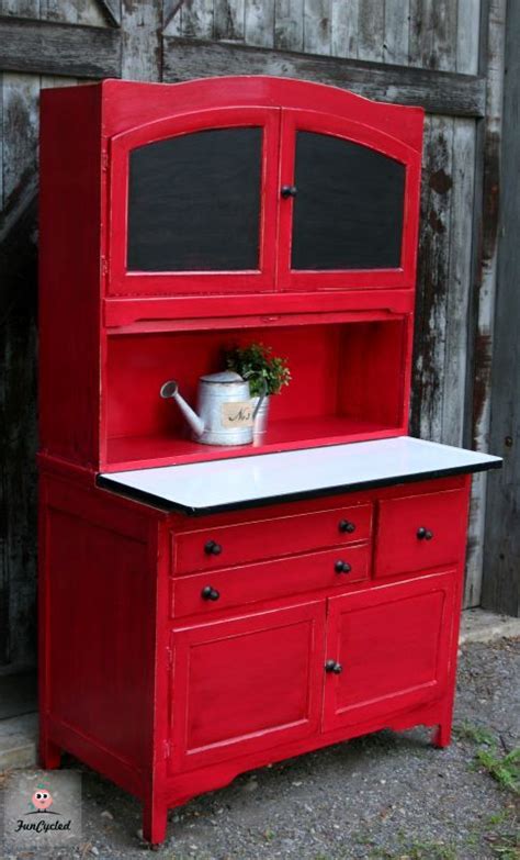 Asian black lacquer dragon painted pedestal with drawers. Red Hoosier Cabinet Revamp | Hoosier cabinet, Antique ...