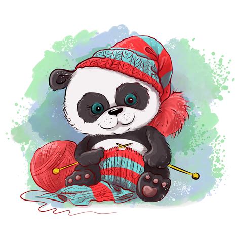 Cartoon Watercolor Panda Knits A Scarf 682679 Download Free Vectors