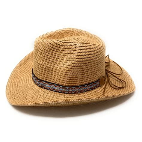 Summer Cowboy Hat With Aztec Band Beige