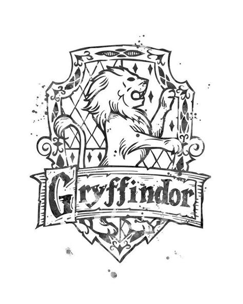 Gryffindor Crest Black And White Harry Potter Watercolor Printable