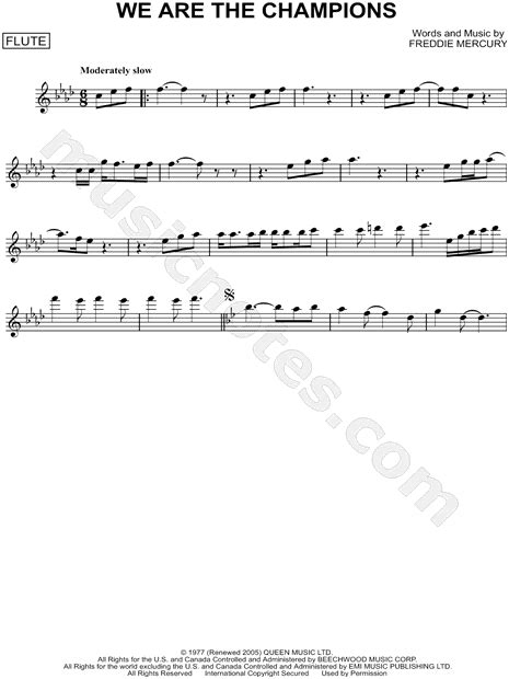 Queen We Are The Champions Sheet Music Flute Solo In