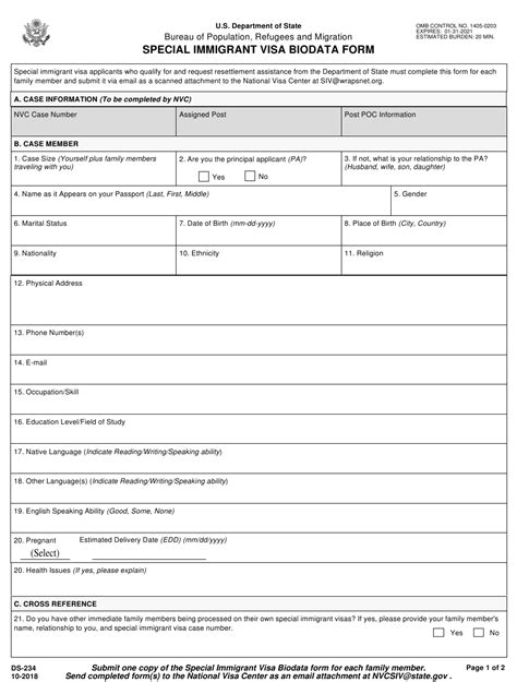 Form Ds 234 Download Fillable Pdf Or Fill Online Special Immigrant Visa