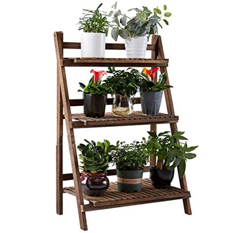 Rhf Wood 3 Tier Plant Stand Free Standing Foldable Plant Shelf A