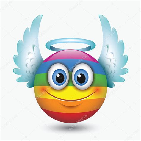 Cute Angel Emoticon Wings Emoji Smiley Vector Illustration — Stock