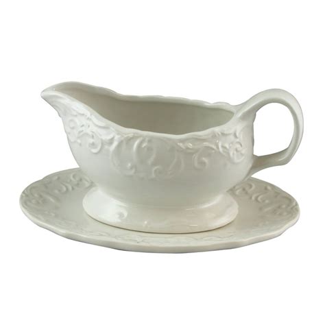 Gibson Home Royal Abbey 18 Oz Embossed Durastone Gravy Boat With