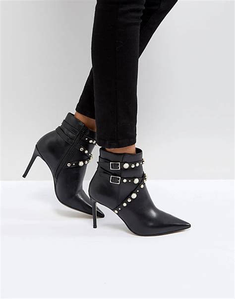 Carvela Granite Pearl Buckle Leather Heeled Ankle Boots Asos
