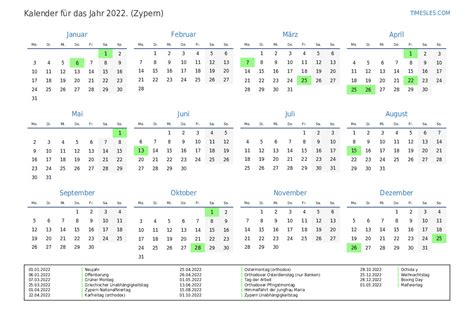 Kalender Für 2022 Mit Feiertagen In Zypern Kalender Drucken Und