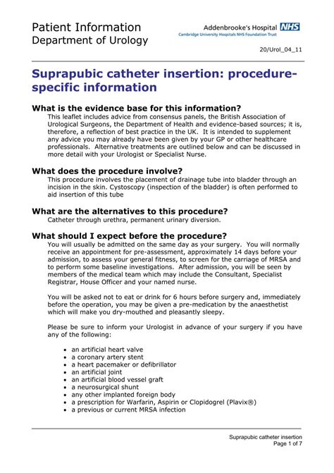 Suprapubic Catheter Insertion Cambridge Urology