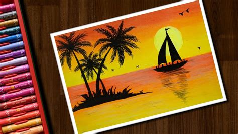 Easy Sunset Drawing With Oil Pastels For Beginners Step By Step