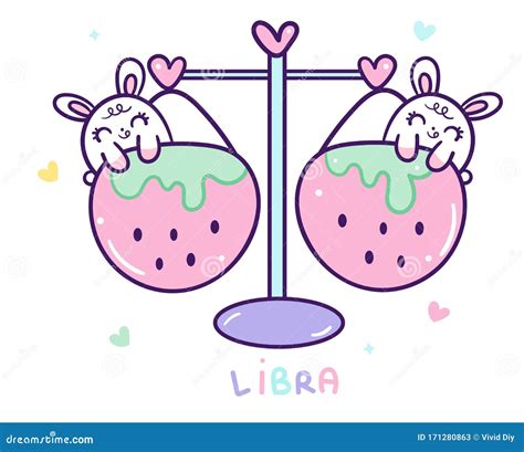 Cute Libra Cartoon Horoscope Love Illustration Doodle Style Zodiac
