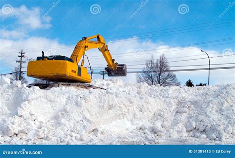 Excavator Clearing Snow Stock Image Image Of Scoop Excavator 51381413