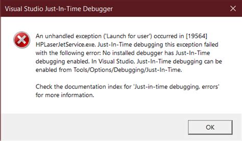 Jit Just In Time Debugging Visual Studio Error While Insta Hp