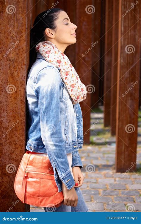 Outdoor Photo Of Pretty Woman Side View Stock Image Image Of Girl