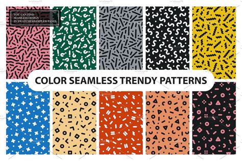 Trendy Colorful Seamless Patterns Pre Designed Photoshop Graphics