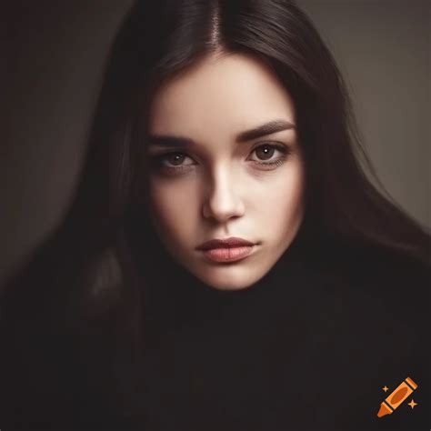 Portrait Of A Beautiful Woman With Dark Hair And Brown Eyes