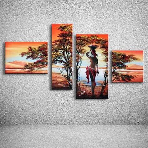 Handpainted Abstract Landscape Oil Painting Handmade African Nude Woman