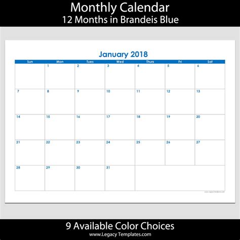 2018 12 Month Landscape Calendar A5 Legacy Templates
