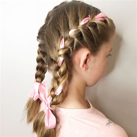 Pink Ribbon French Braids 💕 Ribbon Hairstyle Braiding Hair Colors
