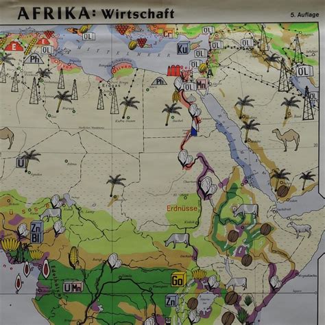 Vintage Africa Print Economy School Map Rollable Wall Chart For Sale At