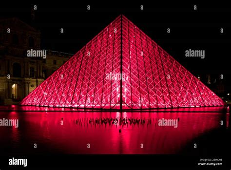 Louvre Pyramid Which Was Completed In 1989 By Night France Stock
